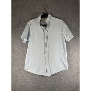 ZARA Men's Size L  Camper Short Sleeve Button Up Shirt Light Blue Gingham Check